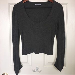 Apostrophe Long Sleeve Crop Top With Plunge Neck